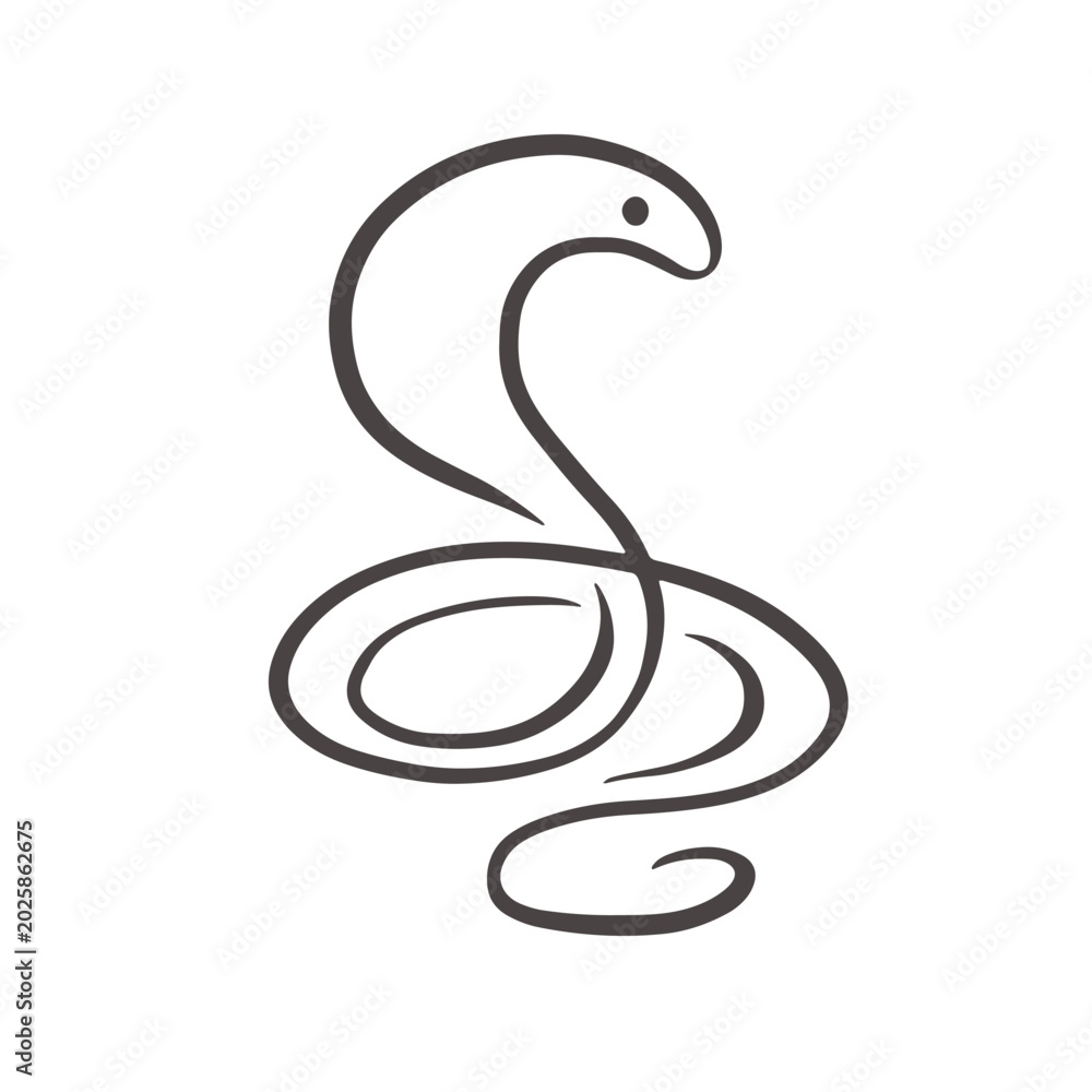 Fototapeta premium Cobra Minimal snake on line illustration logo