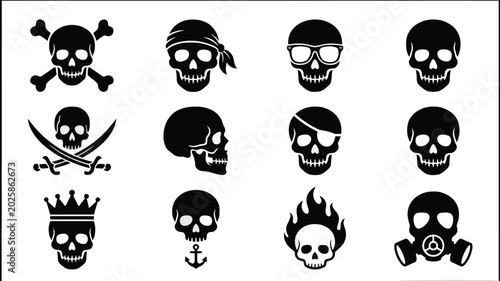 Obraz na plátne Pirate Skull and Crossbones Vector Icon Set