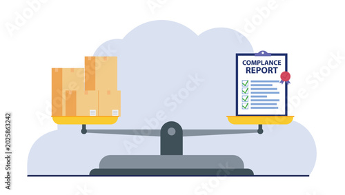 Quadro su tela quality control product boxes and compliance checklist on scale to ensure manufa