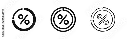 Obraz na płótnie Percentage and Discount Chart Icon Set with Circular Progress Bar in Solid, Line
