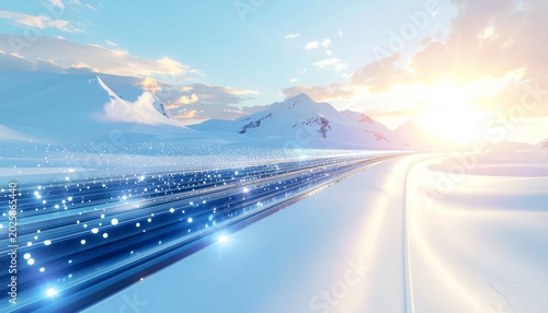 High-speed digital technology connects a blue and white background, cyber nanodata, abstract communication, and innovative future data technologies.