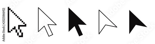 Foto Computer mouse cursor pointers in set of different styles and designs featuring various shapes ranging from pixelated icons to clean flat black silhouettes