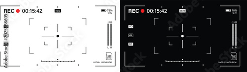 Konstfotografi Camera viewfinder interface overlay for video recording on transparent background featuring recording status battery indicator resolution data and levels