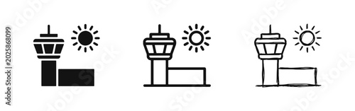 Εκτύπωση καμβά Airport Control Tower Sun Icon Set - Aviation and Weather Concept