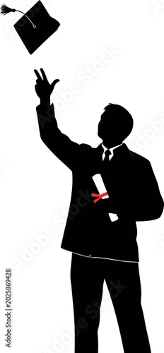 Silhouette of a graduate tossing cap isolated on transparent background