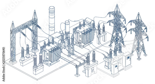 Electrical Substation Isometric Vector Illustration