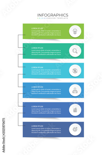 Business infographic template. 6 Step timeline journey. Process diagram, 6 options, Infographic elements vector illustration.