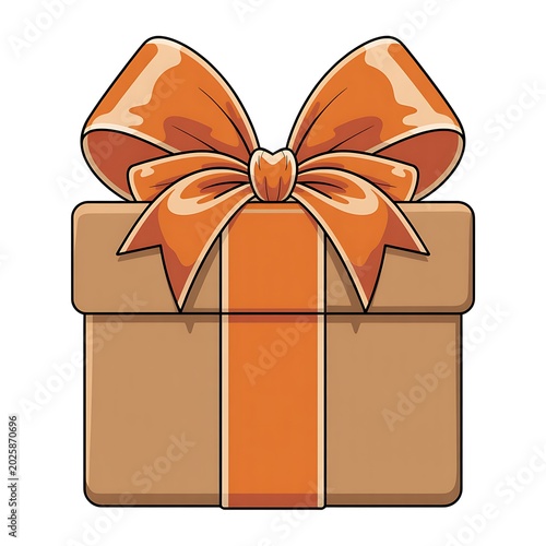 Orange gift box with a shiny ribbon bow