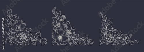Tableau sur toile Vintage floral frames in line art style