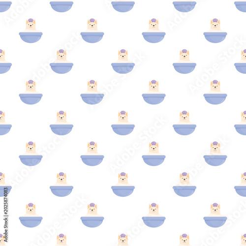 Принти на полотні Cute dog character head with pointy ears in a blue bowl appearing in a seamless