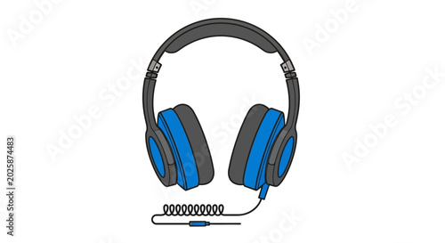 Quadro em tela Blue and black overear headphones with coiled cord.
