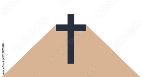 Canvas Print Minimalist Christian cross icon with long shadow on white background