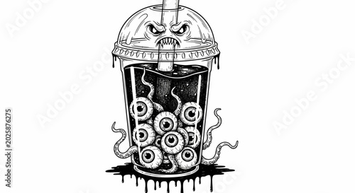 Fotografie Scary Halloween Drink with Eyeballs and Tentacles.