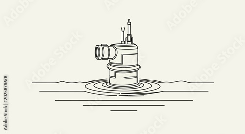 Quadro su tela Submarine Periscope Emerges from Water - Minimalist Line Art