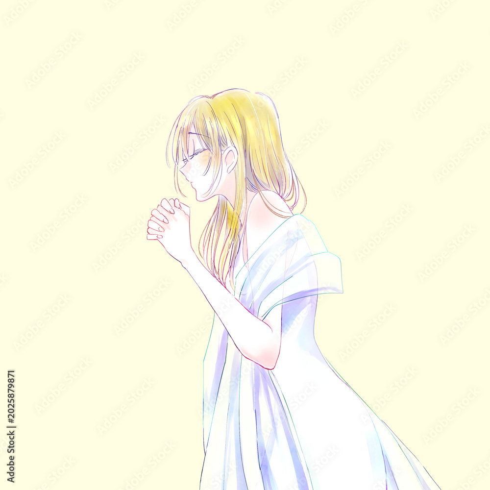 Fototapeta premium 両手を組む女性 ストール 金髪 