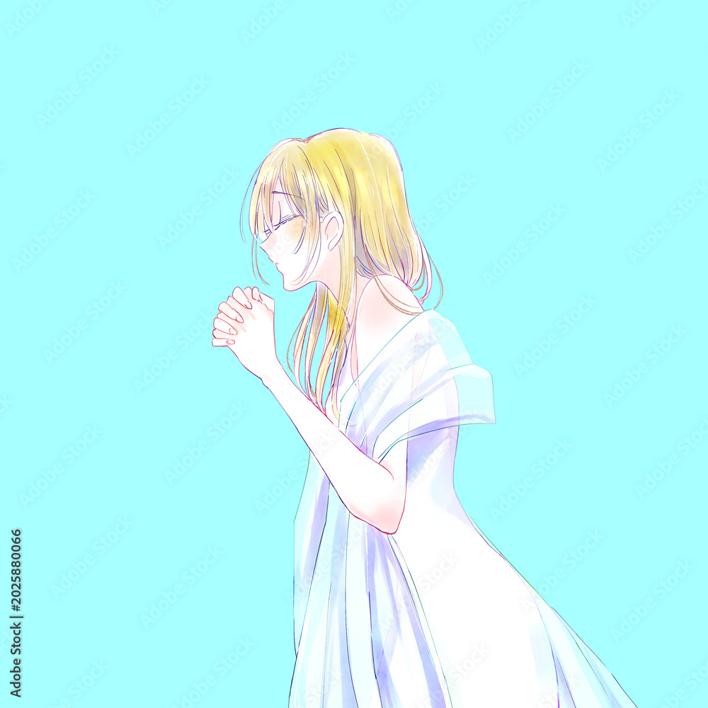 Fototapeta premium 両手を組む女性 ストール 金髪