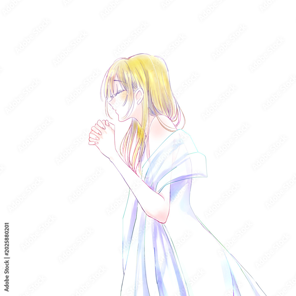 Fototapeta premium 両手を組む女性 ストール 金髪 