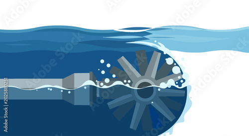 Hydroelectric Water Turbine Vector Illustration Representing Renewable Energy and Sustainable Power Generation