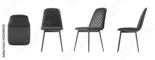 Photos Modern black dining chair with chevron pattern on the backrest and metal legs