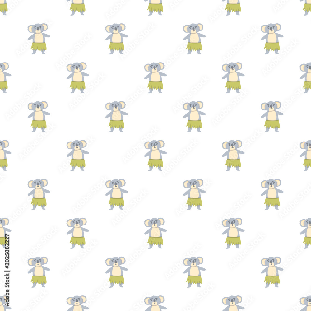 Fototapeta premium Koala wearing a grass skirt repeating in a seamless tropical pattern