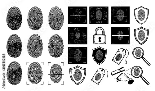 Cuadro en lienzo Fingerprint collection forensic evidence security and identification graphics