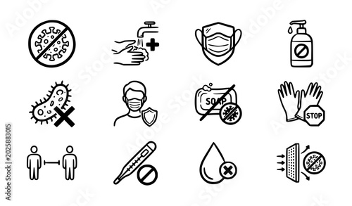 Bild auf Leinwand Coronavirus prevention icons hygiene social distancing and safety measures