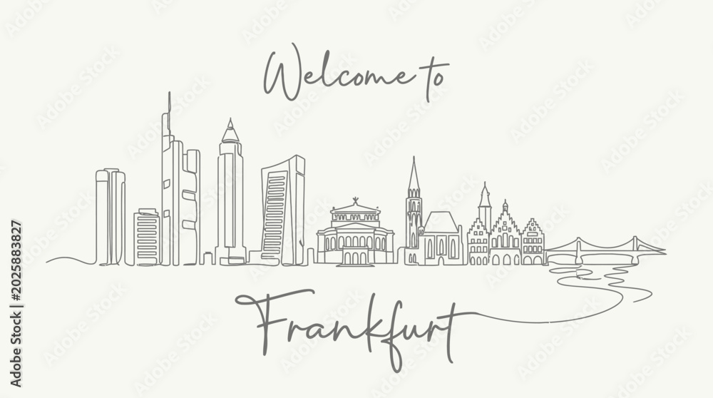Obraz premium Frankfurt Skyline Illustration: Welcome to the City, Minimalist Line Art