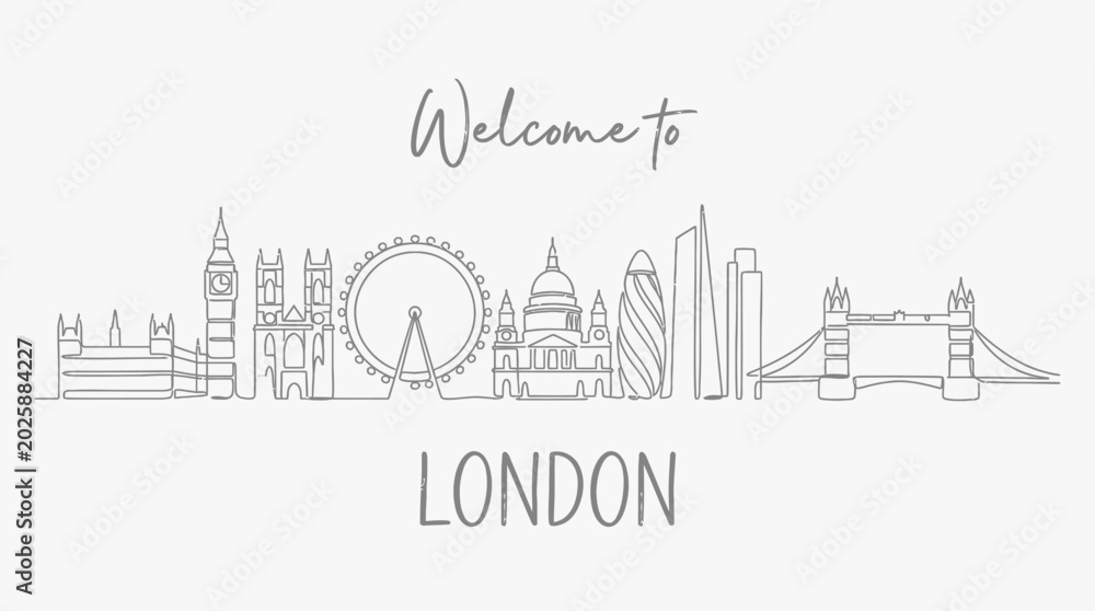 Obraz premium London Skyline Line Art Illustration - Cityscape Outline Vector