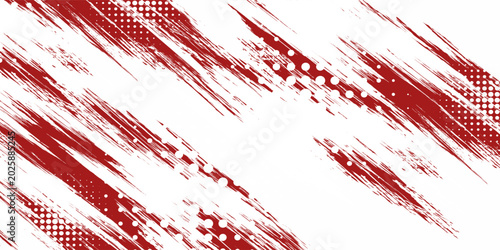 Creative red and white abstract sports background with grunge texture, brush stroke and halftone effect