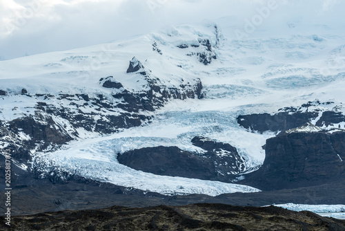 Wonderful view of Vatnajokull Glacier or Vatna Glacier, the largest and most voluminous ice cap in Iceland, and the second largest in area in Europe