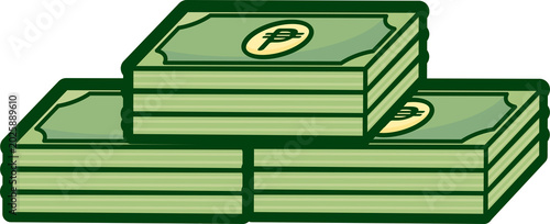 Schilderij op canvas Stacks of green Philippine Peso ₱ banknotes