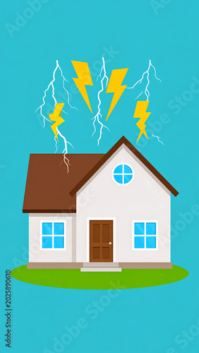 Suburban house with yellow lightning bolt icons above.