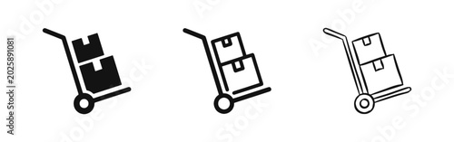 фотографія Shipping and logistics icons featuring a hand truck loaded with cardboard delivery boxes