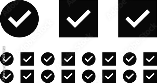 Foto Check mark silhouettes collection, black vector icons of approval, completion, c