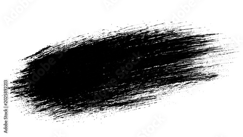 Grunge black paint brush stroke on white background, textured ink smear, artistic charcoal smudge for graphic design and web banners