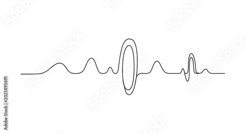 Abstract wavy line with an oval shape in the center sound wave form abstract heartbeat technology illustration minimalist frequency oscillation