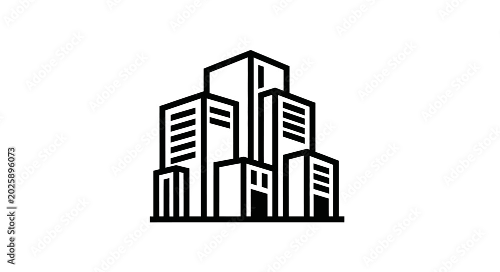 Naklejka premium Modern city buildings silhouetted against a white background vector illustration