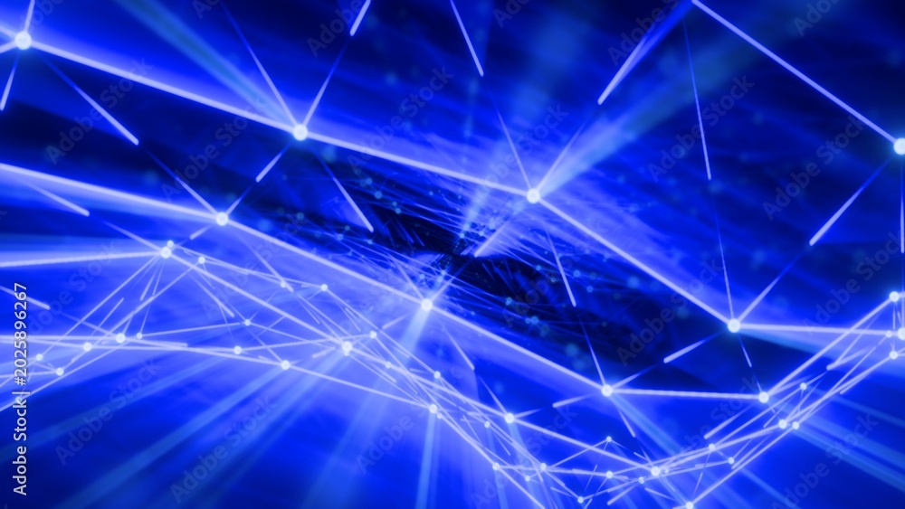 Fototapeta premium Futuristic Blue Plexus Network Background with Glowing Digital Lines and Nodes