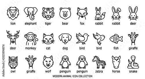 Photography Modern animal outline icon collection with editable wildlife vector illustration