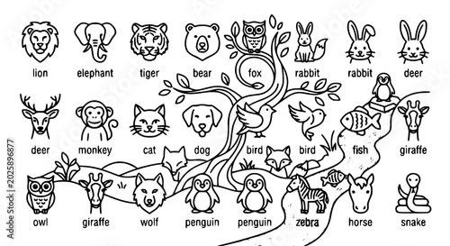 Photography Creative animal vector icon set with modern line wildlife illustrations