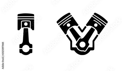 Cuadro en lienzo Car engine piston vector icon set with single and v engine mechanical silhouette