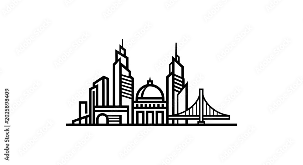 Naklejka premium Modern city skyline silhouette illustration for architectural concepts