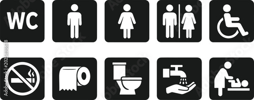 Bild auf Leinwand Set of black and white restroom and bathroom facility sign icons