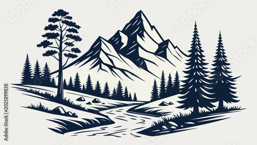 Cuadro en lienzo Mountain forest landscape illustrations set