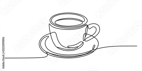Foto Continuous single line drawing of a coffee cup on a saucer Vector, illustration