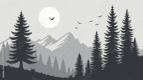 Canvastavla Mountain forest landscape illustrations set