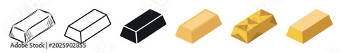 Gold bar ingot multi style icon set with sketch, outline, solid, flat, and isometric styles