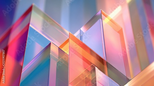 Bright Geometric Glass Architecture with Vibrant Transparent Overlapping Panels