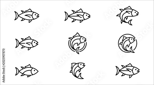 Black and white fish line drawings.