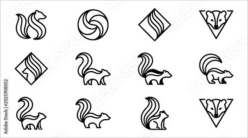 Schilderij op canvas Black line art animal shapes icons.